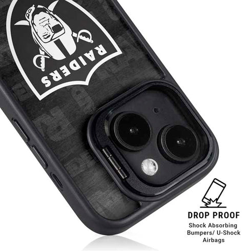 NFL Las Vegas Raiders Black & White iPhone 15 Kickstand Case